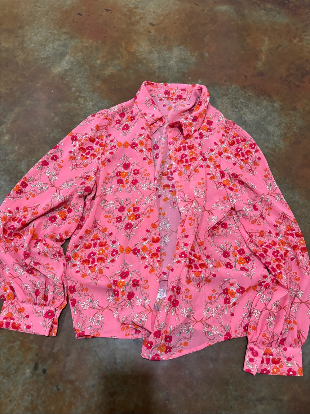 SHEIN Pink Floral Button-Down Shirt